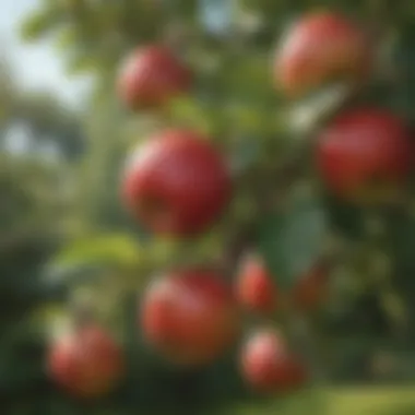 Close-up of ripe fruits on a low maintenance apple tree, showcasing its abundance.