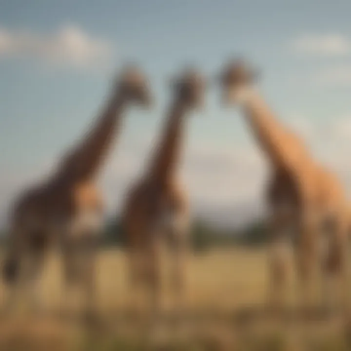 Giraffes interacting in their social groups within the grasslands