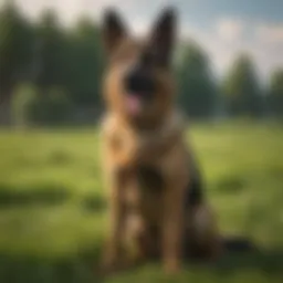 Majestic German Shepherd standing in a lush green field