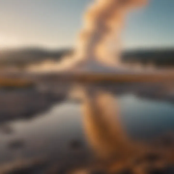 A panoramic view of Yellowstone National Park featuring Old Faithful