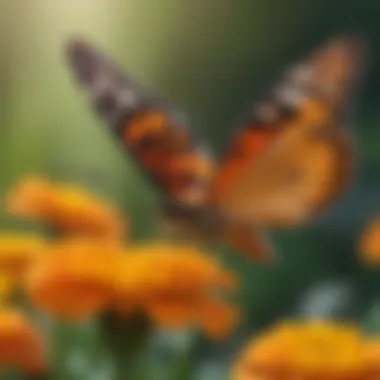 Close-up of a butterfly feeding on nectar from a marigold