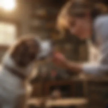 A veterinarian consulting with a pet owner about their dog's scratching behavior.