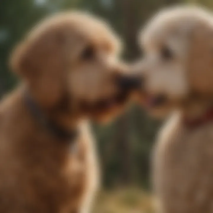 A person interacting with a Labradoodle, showing bond and affection