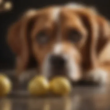 A concerned dog looking at a raw potato, depicting curiosity and caution.