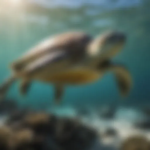Green sea turtle swimming gracefully in clear waters