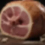A close-up of a ham bone, showcasing its texture and marrow.