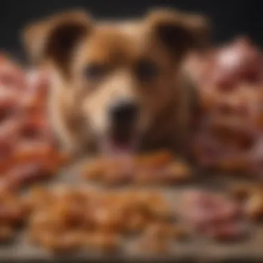 A variety of dog treats displayed with bacon