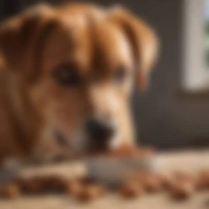 A curious dog sniffing a bowl of almonds