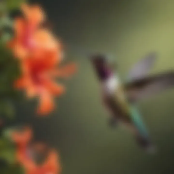 A close-up of a hummingbird feeding from a flower