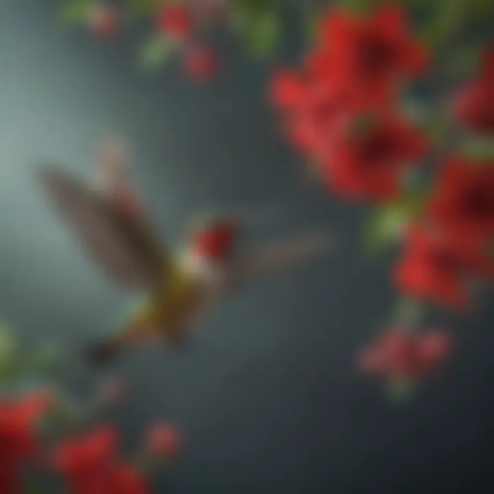 Vibrant red hanging flowers attracting hummingbirds