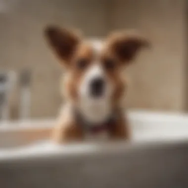 A dog enjoying a bath with a bathtub attachment