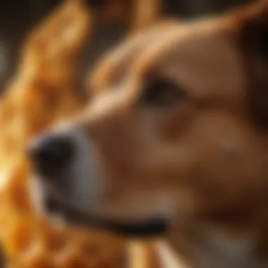 Close-up of honeycomb with a dog in the background