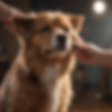 A groomer brushing a dog, demonstrating proper grooming techniques.