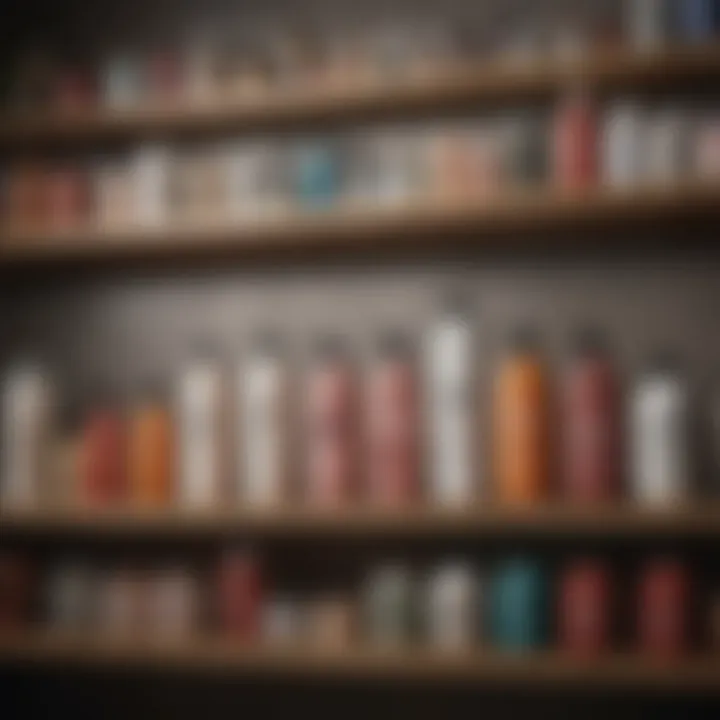 Various anti-shedding shampoo bottles arranged aesthetically on a shelf.