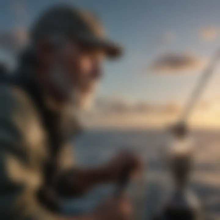 Fisherman using specialized equipment for deep sea fishing