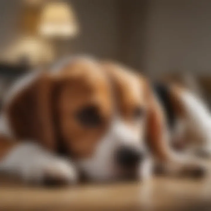 A serene moment with a Beagle resting next to an autistic adult at home