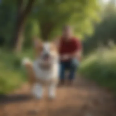 An autistic adult enjoying a tranquil walk with a Corgi in a natural setting