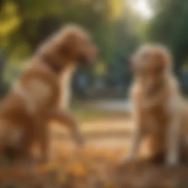 An autistic adult playing with a playful Golden Retriever in a park