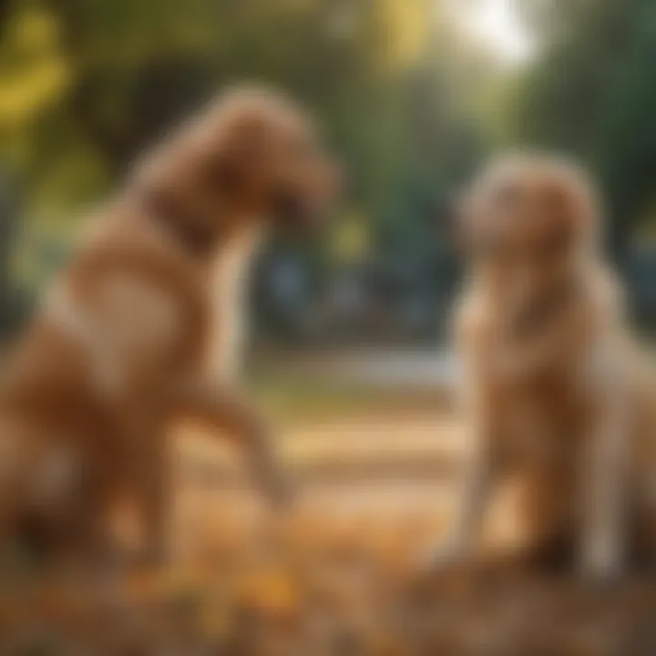 An autistic adult playing with a playful Golden Retriever in a park