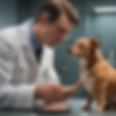 A vet examining a dog for gastrointestinal issues