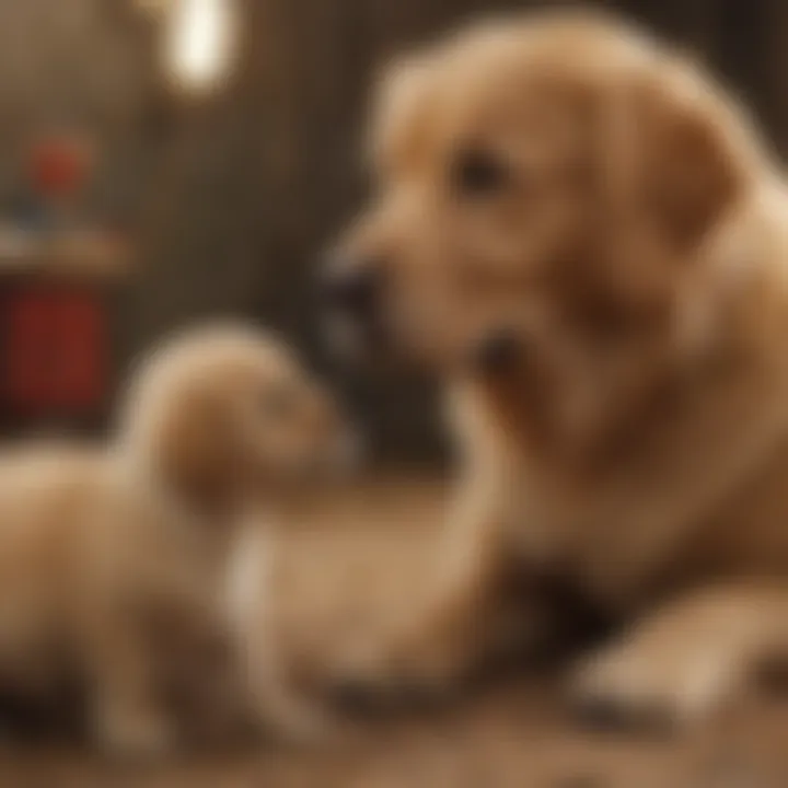 A reputable breeder interacting with golden retriever puppies