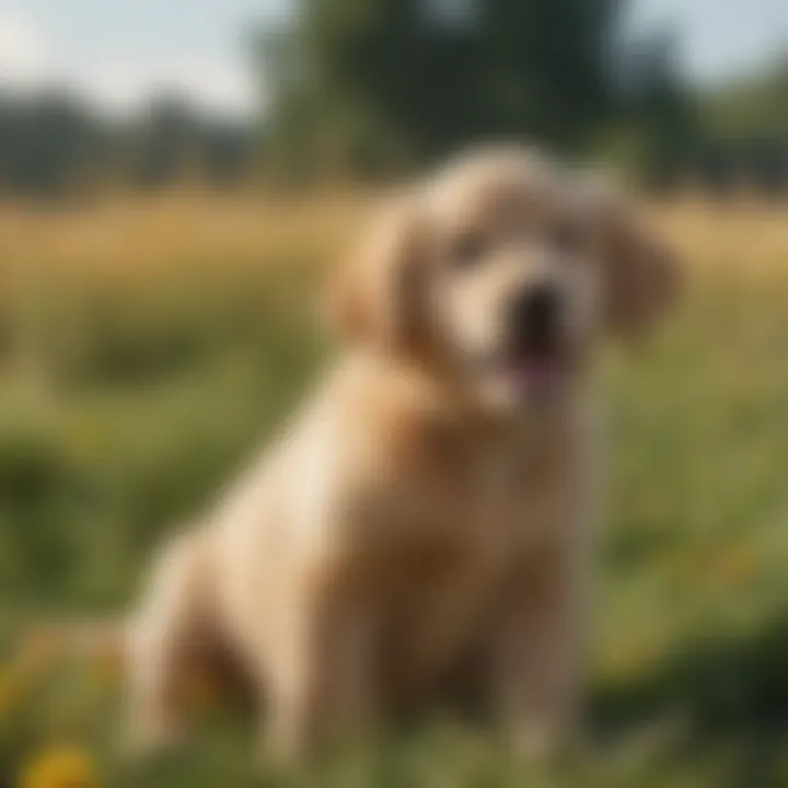 Golden retriever puppies playing in a sunny field