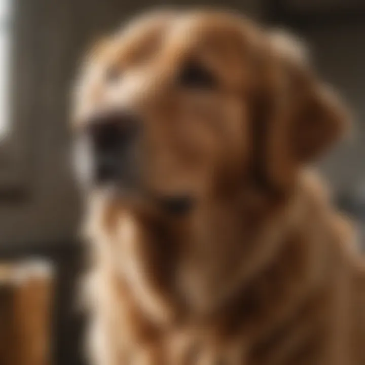 A golden retriever being groomed by a caring breeder