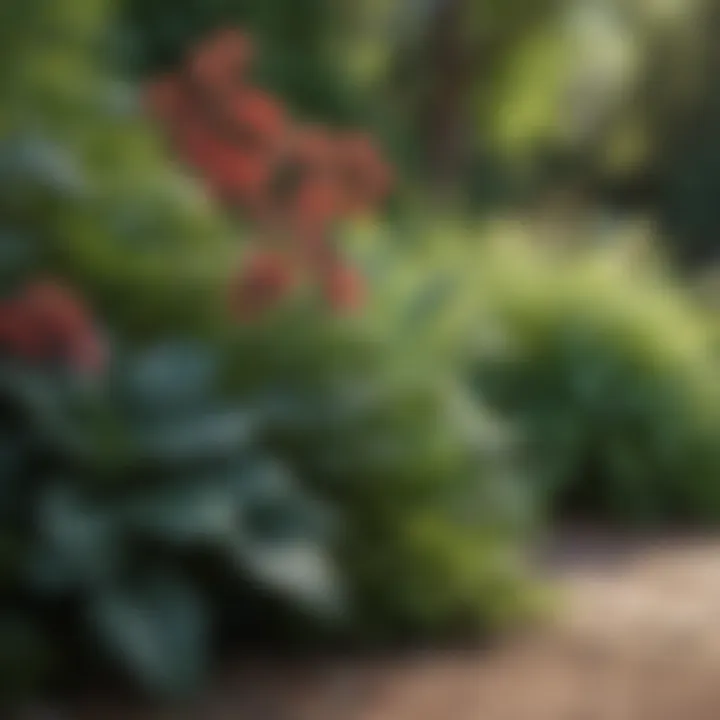 Close-up of a lush perennial garden emphasizing foliage variety.