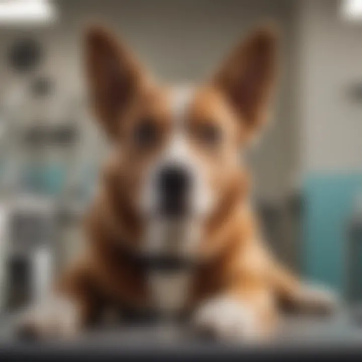 A happy dog receiving a routine check-up at a veterinary clinic