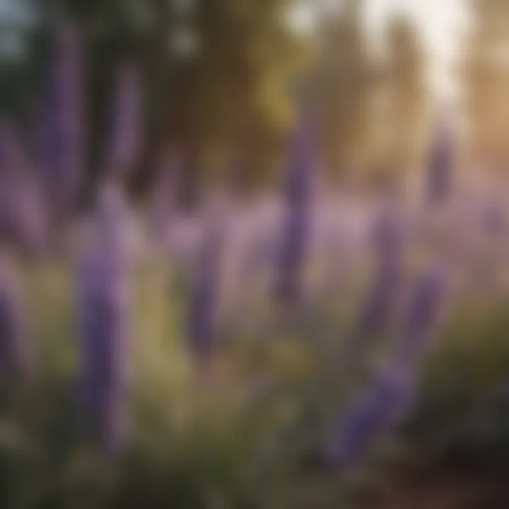 Lavender plants in bloom with a vibrant backdrop