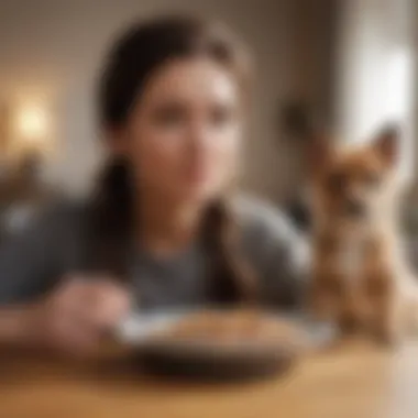 Pet Owner Introducing Food Options to Their Puppy A pet owner presenting different types of puppy food to their intrigued pet.