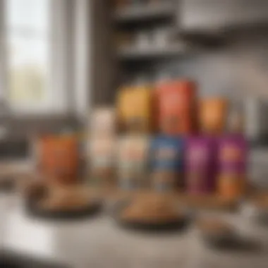 Diverse Range of Premium Puppy Food Brands A selection of high-quality puppy food brands displayed attractively on a kitchen counter.