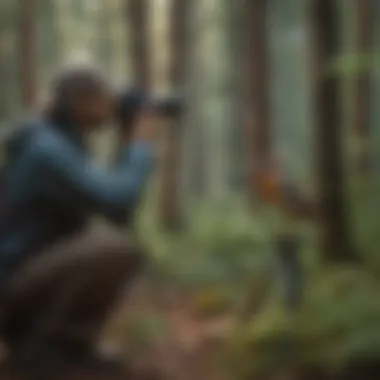 An observer enjoying a moment of bird watching in a forested area