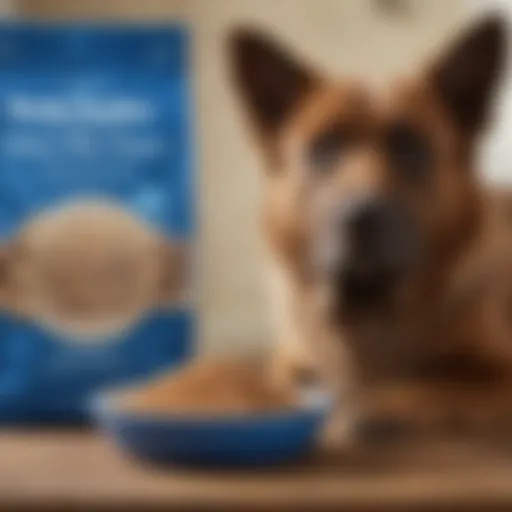 A bowl of Blue Buffalo Blissful Belly Dog Food showcasing its texture and ingredients