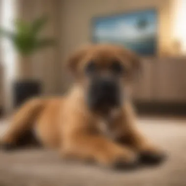 A Boerboel puppy resting comfortably at home