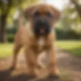 A playful Boerboel puppy in a sunny Miami park