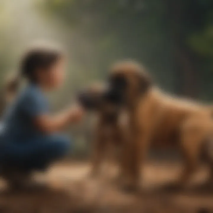 A Boerboel puppy interacting with children