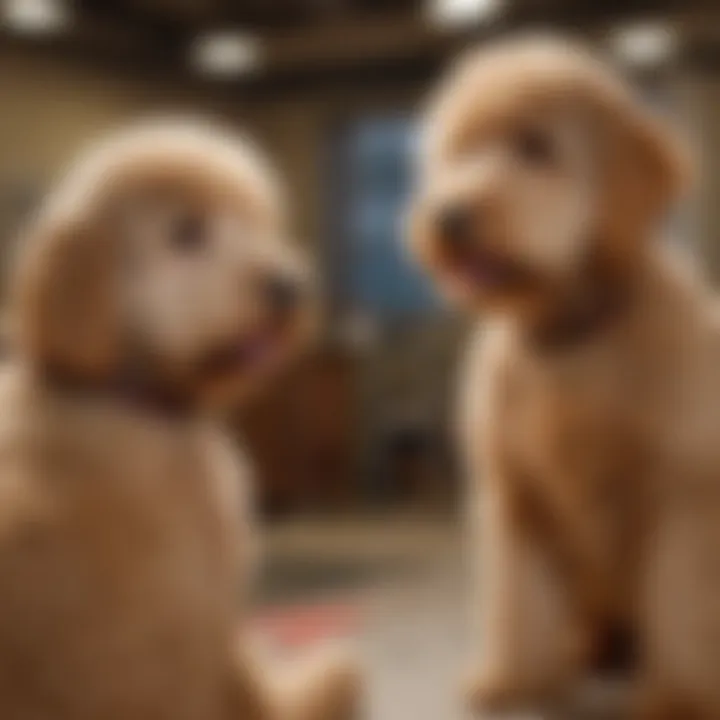 A responsible breeder examining a goldendoodle's health