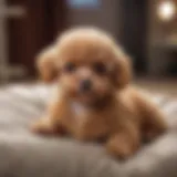 Adorable teacup poodle sitting on a soft cushion