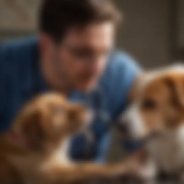 A veterinarian examining a dog with a stethoscope, symbolizing health assessments.