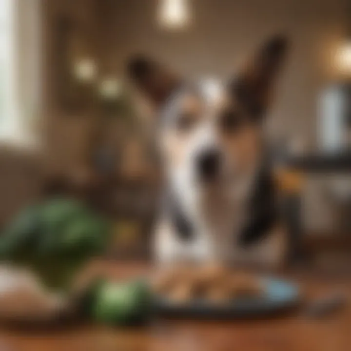 Broccoli arranged with dog treats to illustrate a balanced diet