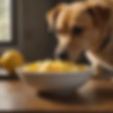 Lemon juice in a bowl with a dog looking on