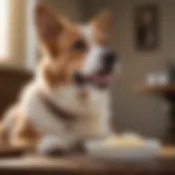 A dog happily enjoying a bowl of yoghurt