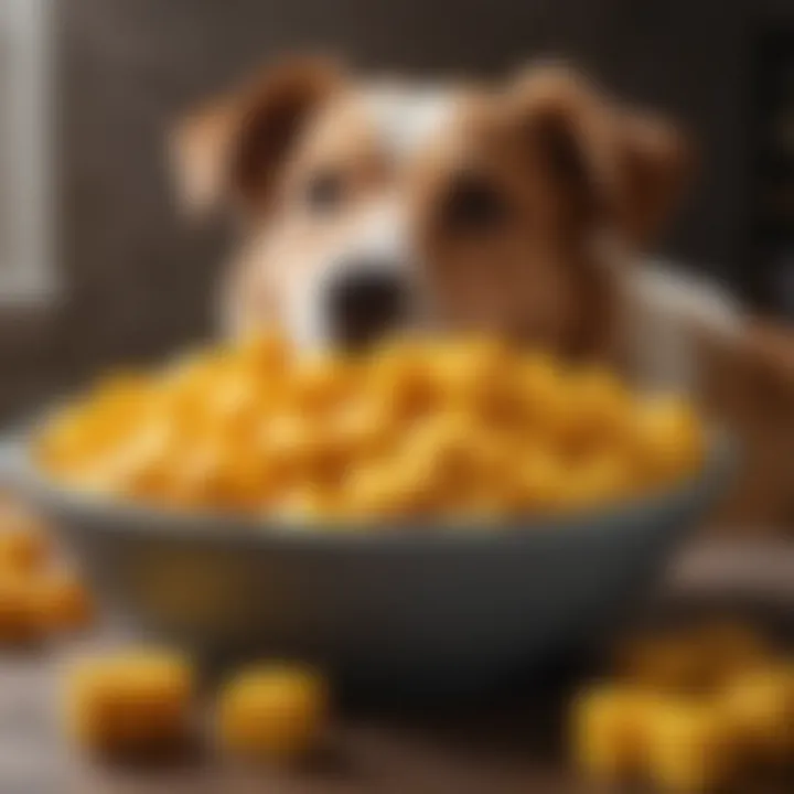 A bowl of mango cubes prepared for dogs.