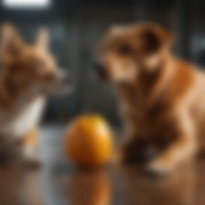 A veterinarian examining a dog with mango on the side.