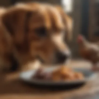 A dog enjoying a meal with chicken liver