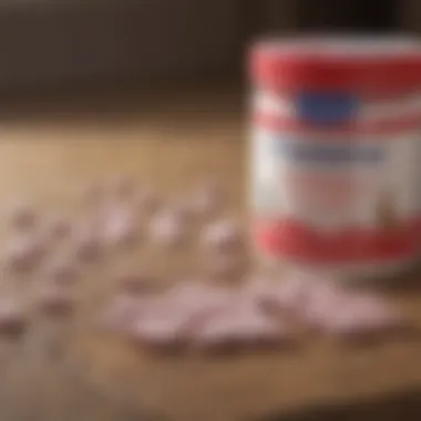 Close-up of Benadryl tablets on a table