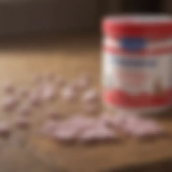 Close-up of Benadryl tablets on a table