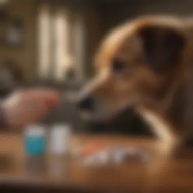 Owner giving medication to dog