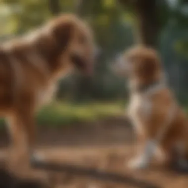 A trainer demonstrating communication cues to a dog